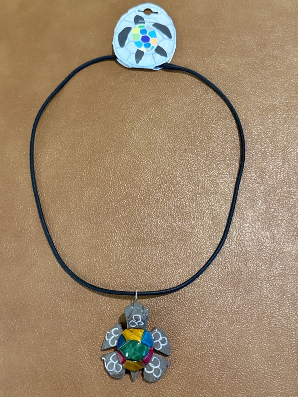New Marble Turtle Pendant Necklace on Black Cord - Women's Jewelry